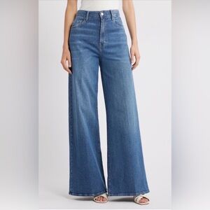 Mango Wide-Leg High-Rise Jeans in Mid Blue Denim